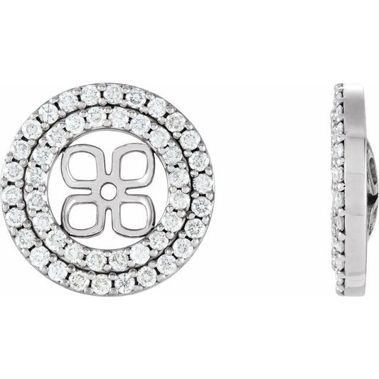 14K White Gold 8 Mm Polished 3/4 Ctw Natural Diamond Earring Jackets For Pearl Studs
