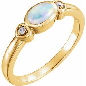 14K Yellow Gold Oval 7 X 5 Mm Natural Opal And .03 Ctw Natural Diamond Ring Size 7