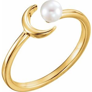 14K Yellow Gold Cultured White Freshwater Pearl Pearl 4.0-4.5 Mm Polished Cultured White Freshwater Pearl Crescent Moon Ring Size 7