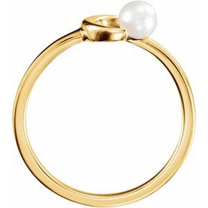14K Yellow Gold Cultured White Freshwater Pearl Pearl 4.0-4.5 Mm Polished Cultured White Freshwater Pearl Crescent Moon Ring Size 7