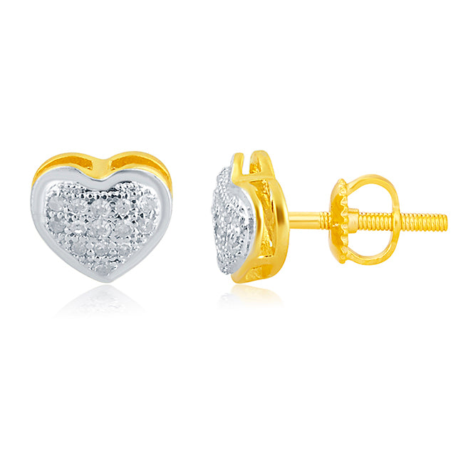 10K Yellow Gold 0.10 Cttw Diamond "Heart" Earring