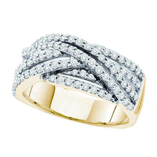 14K Yellow Gold Womens Round Diamond Crossover Band Ring 7/8 Cttw, Womens Size: 5-10