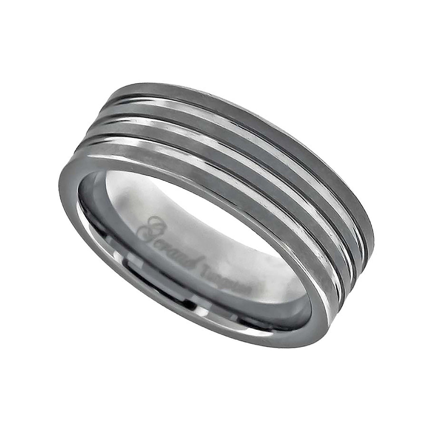 Tungsten Polished Triple Grooved Mens Comfort-fit 8mm Size 7 - 14 Bridal Anniversary Engagement Wedding Band