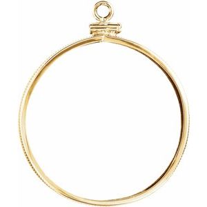 14K Yellow Gold 30 Mm Screw Top Polished Coin Edge Coin Frame Bezel Pendant