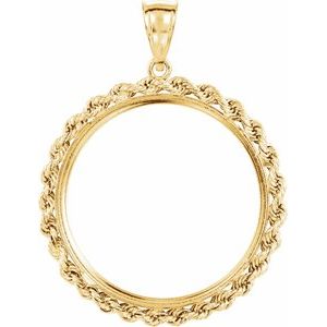 14K Yellow Gold 27.4 Mm Tab Back Polished Rope Coin Frame Bezel Pendant
