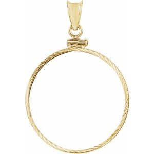14K Yellow Gold 27 Mm Screw Top Polished Coin Frame Bezel Pendant Mounting