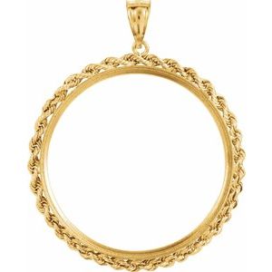 14K Yellow Gold Rope Coin Frame Bezel Pendant Mounting for 37x2.6 mm Coin