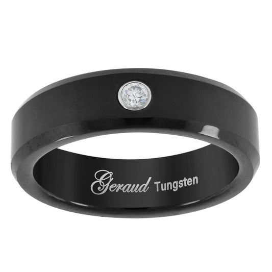 Tungsten CZ Black Mens Comfort-fit 6mm Sizes 7 - 14 Wedding Anniversary Band
