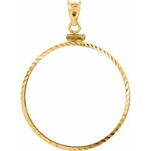 14K Yellow Gold 32.7 Mm Screw Top Polished Coin Frame Bezel Pendant Mounting