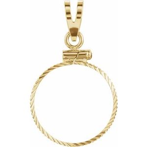 14K Yellow Gold 16.5 Mm Screw Top Polished Coin Frame Bezel Pendant Mounting