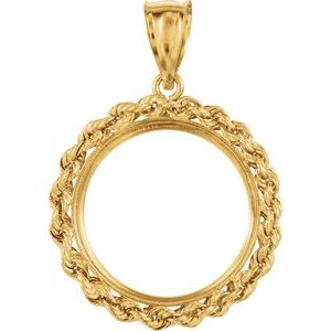 14K Yellow Gold 19 Mm Tab Back Polished Rope Coin Frame Bezel Pendant
