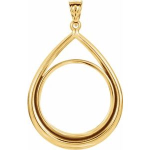 14K Yellow Gold 27 Mm Tab Back Polished Tear Drop Pendant Coin Frame Bezel