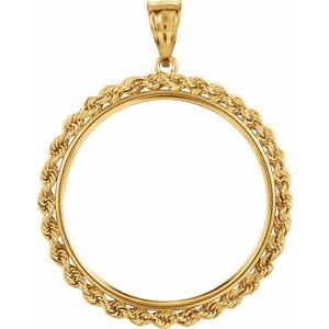 14K Yellow Gold 30 Mm Tab Back Polished Rope Coin Frame Bezel Pendant