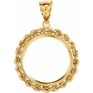 14K Yellow Gold 20 Mm Tab Back Polished Rope Coin Frame Bezel Pendant