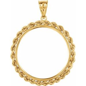 14K Yellow Gold 27.4 Mm Tab Back Polished Rope Coin Frame Bezel Pendant