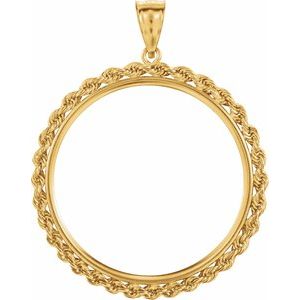 14K Yellow Gold 32.7 Mm Tab Back Polished Rope Coin Frame Bezel Pendant