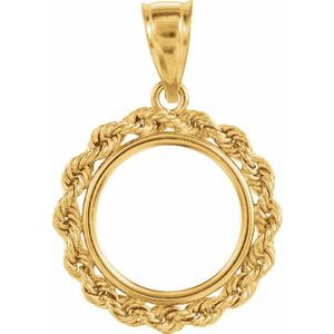 14K Yellow Gold 13.9 Mm Tab Back Polished Rope Coin Frame Bezel Pendant