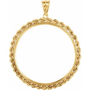 14K Yellow Gold Rope Coin Frame Bezel Pendant Mounting for 37x2.6 mm Coin