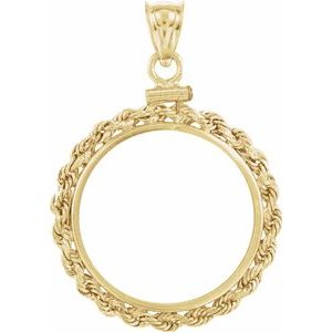 14K Yellow Gold-Plated Sterling Silver 22 Mm Screw Top Polished Rope Coin Frame Bezel Pendant