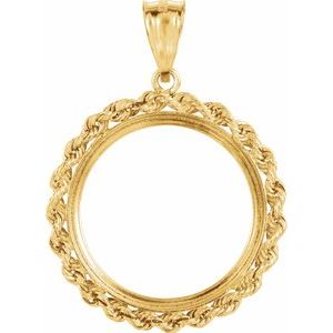 14K Yellow Gold 22 Mm Tab Back Polished Rope Coin Frame Bezel Pendant