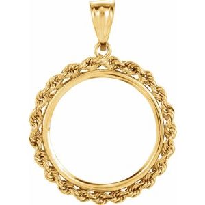 14K Yellow Gold 22 Mm Tab Back Polished Rope Coin Frame Bezel Pendant