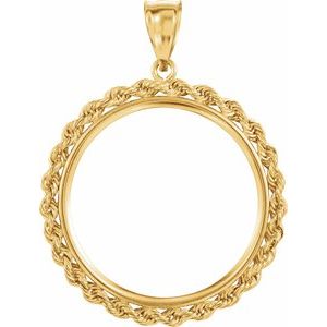 14K Yellow Gold 27 Mm Tab Back Polished Rope Coin Frame Bezel Pendant