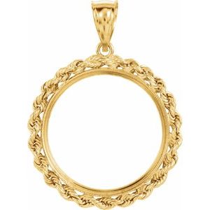 14K Yellow Gold Rope Coin Frame Bezel Pendant Mounting for 22.5x1.4 mm Coin