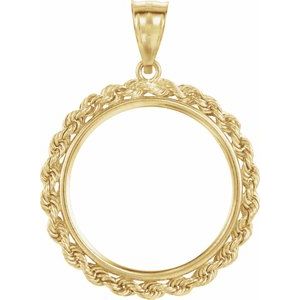 14K Yellow Gold Rope Coin Frame Bezel Pendant Mounting for 22.5x1.4 mm Coin