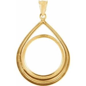 14K Yellow Gold 22 Mm Tab Back Polished Tear Drop Pendant Coin Frame Bezel
