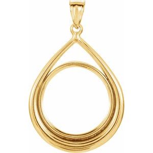 14K Yellow Gold 22 Mm Tab Back Polished Tear Drop Pendant Coin Frame Bezel