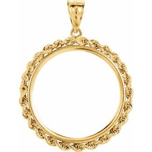 14K Yellow Gold 27 Mm Tab Back Polished Rope Coin Frame Bezel Pendant