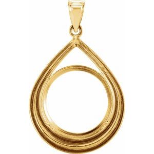 14K Yellow Gold 17.9 Mm Tab Back Polished Tear Drop Pendant Coin Frame Bezel
