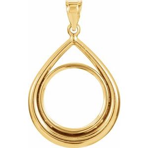 14K Yellow Gold 17.9 Mm Tab Back Polished Tear Drop Pendant Coin Frame Bezel