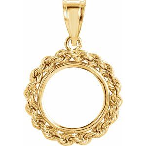 14K Yellow Gold 13 Mm Tab Back Polished Rope Coin Frame Bezel Pendant