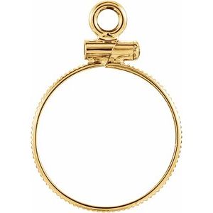 14K Yellow Gold 15 Mm Screw Top Polished Coin Edge Coin Frame Bezel Pendant