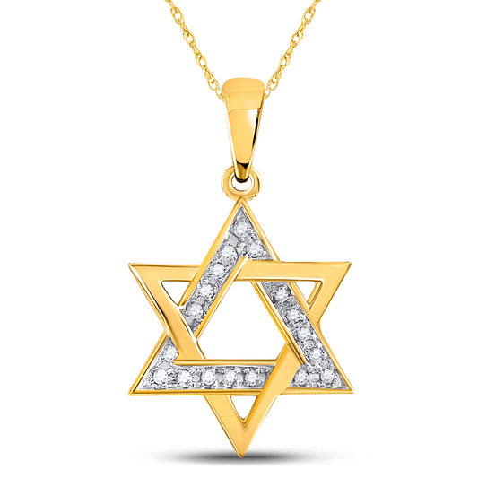 10K Yellow Gold Womens Round Diamond Star Magen David Jewish Pendant 1/10 Cttw, Length: 0.51 In, Width: 0.28 In