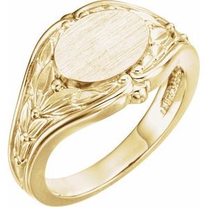 10K Yellow Gold Oval 10.2 X 7.8 Mm Brush Polished Signet Ring Size 6