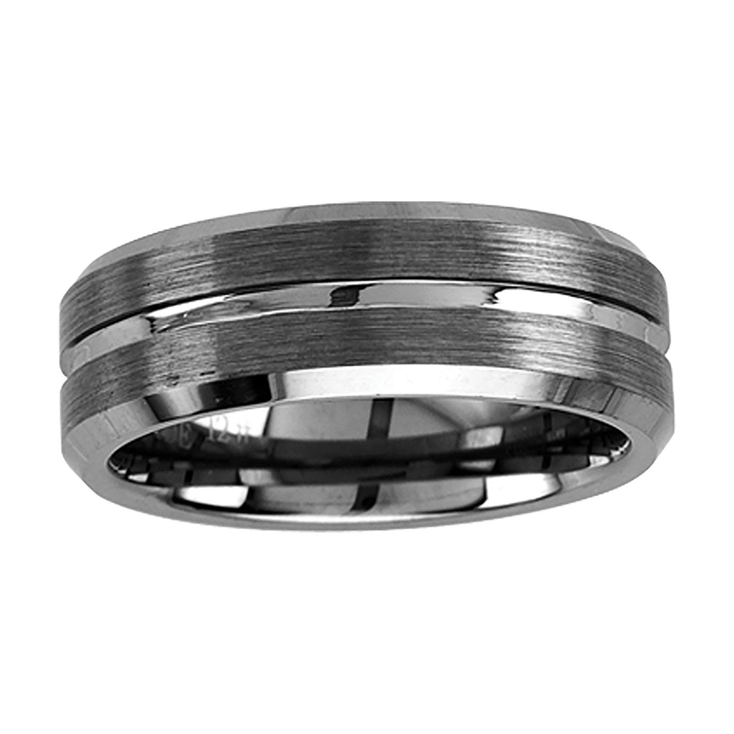 Tungsten Brushed Sides Polished Center Groove Mens Comfort-fit 7mm Sizes 7 - 14 Bridal Anniversary Engagement Wedding Band