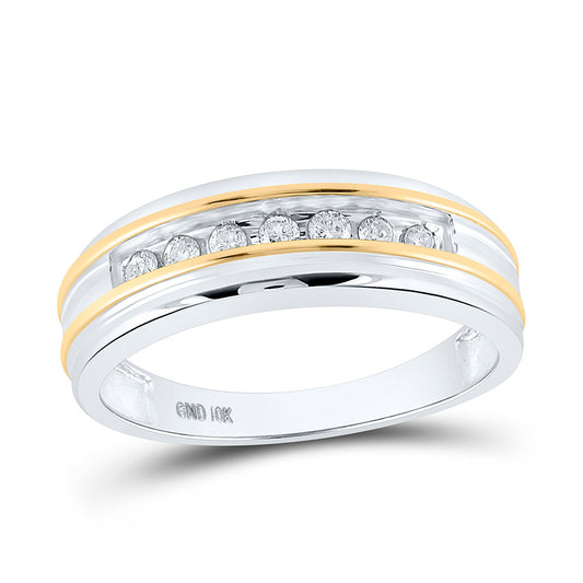 10K Yellow Or White Gold  Mens Round Diamond Wedding Single Row Band Ring 1/4 Cttw, Mens Size: 7-13