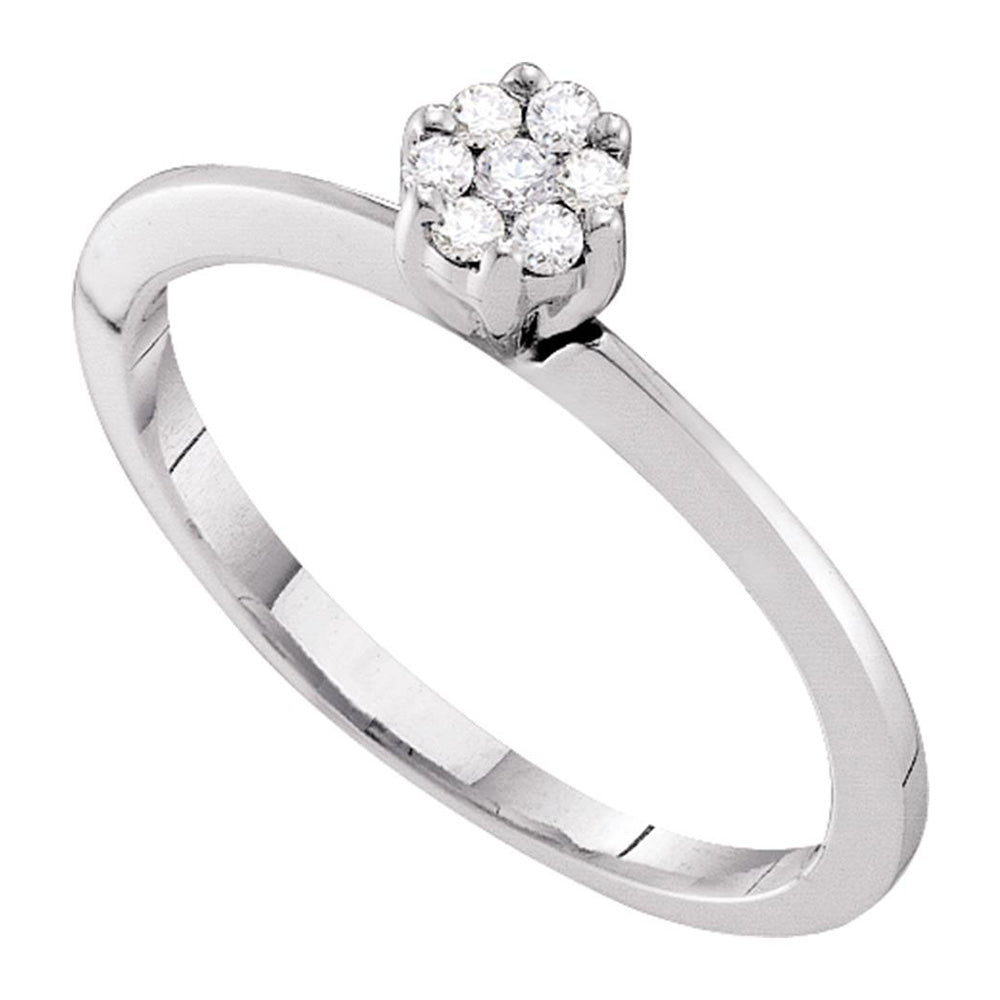 10K White Gold Womens Round Diamond Flower Cluster Ring 1/8 Cttw, Womens Size: 5-10