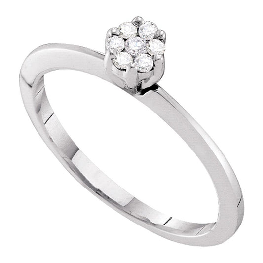 10K White Gold Womens Round Diamond Flower Cluster Ring 1/8 Cttw, Womens Size: 5-10