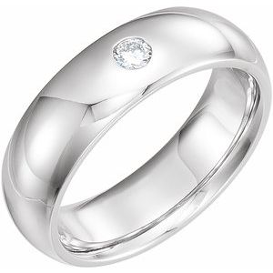 14K White Gold 6 Mm Si2-Si3, G-H Polished 1/10 Ct Natural Diamond Gypsy-Set Comfort-Fit Band Size 8