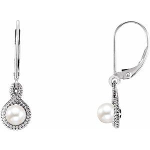 14K White Gold Pearl 4.5-5.0 Mm Cultured White Freshwater Pearl Beaded Earrings