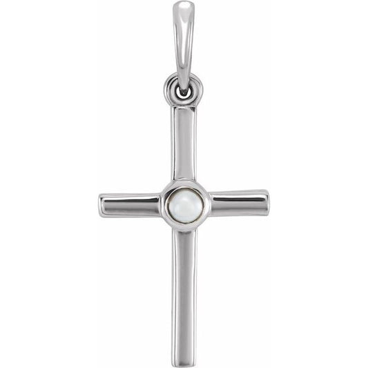 Sterling Silver 2 Mm Polished Cultured White Freshwater Pearl Cross Pendant