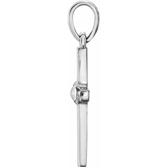 Sterling Silver 2 Mm Polished Cultured White Freshwater Pearl Cross Pendant