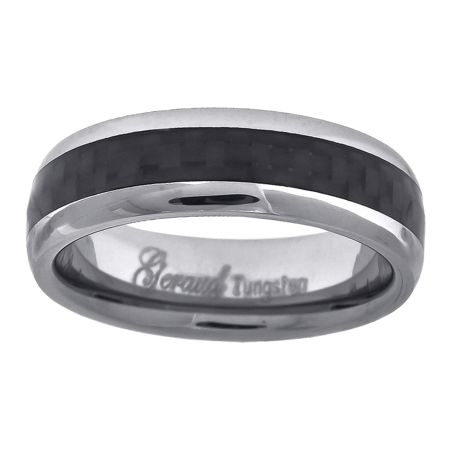 Tungsten Black Carbon Fiber Inlay Dome Mens Comfort-fit 6mm Sizes 7 - 14 Bridal Anniversary Engagement Wedding Band