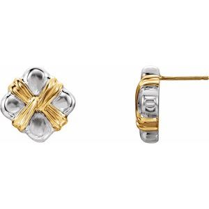 Sterling Silver & 14K Yellow Gold 14.5 X 14.5 Mm Friction Back Freeform Knot Earring