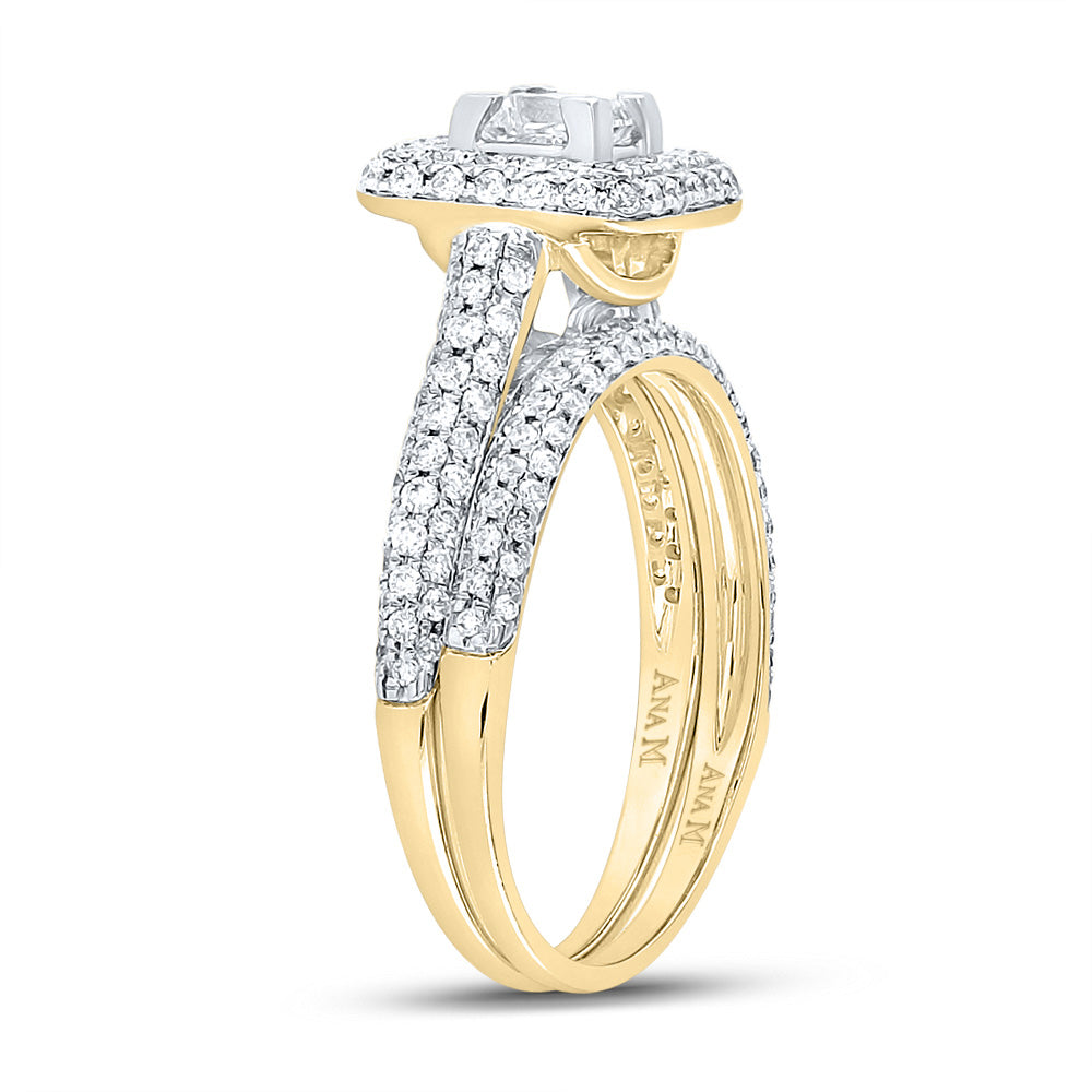 14K White Or Yellow Gold Princess Diamond Halo Bridal Wedding Ring Band Set, Womens Size: 5-10