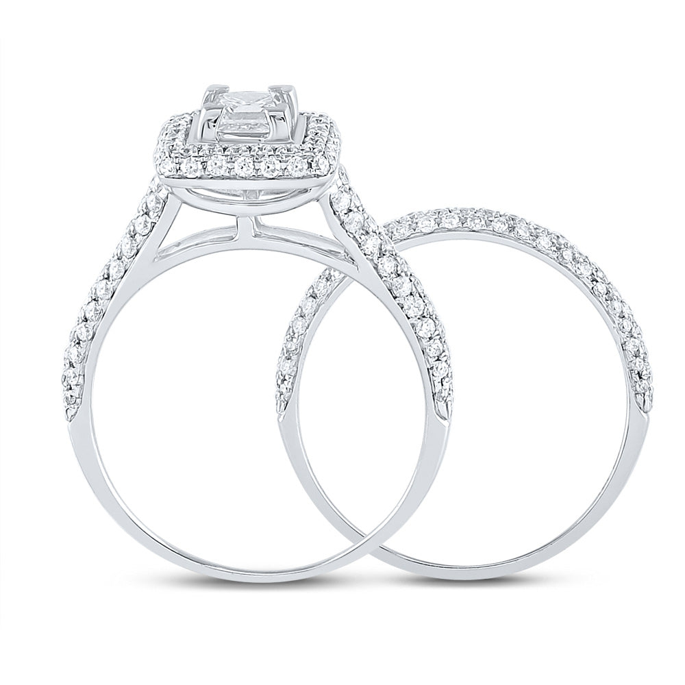 14K White Or Yellow Gold Princess Diamond Halo Bridal Wedding Ring Band Set, Womens Size: 5-10