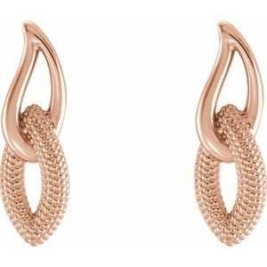14K Rose Gold 17.7 X 5.8 Mm Pair Friction Backs Included Polished Beaded Drop Earrings